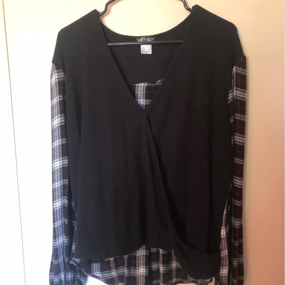 Black wrap top with sleeves